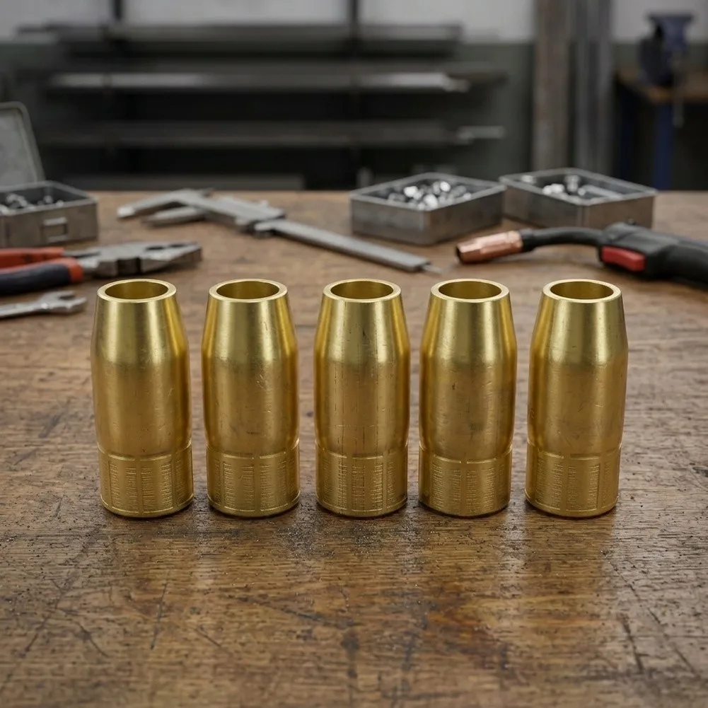 5-Pack 199613 Brass Nozzles for Miller for MIG for Torch for Roughneck for Spoolmatic Gas Shielding Efficiency 5/8 inch Bore