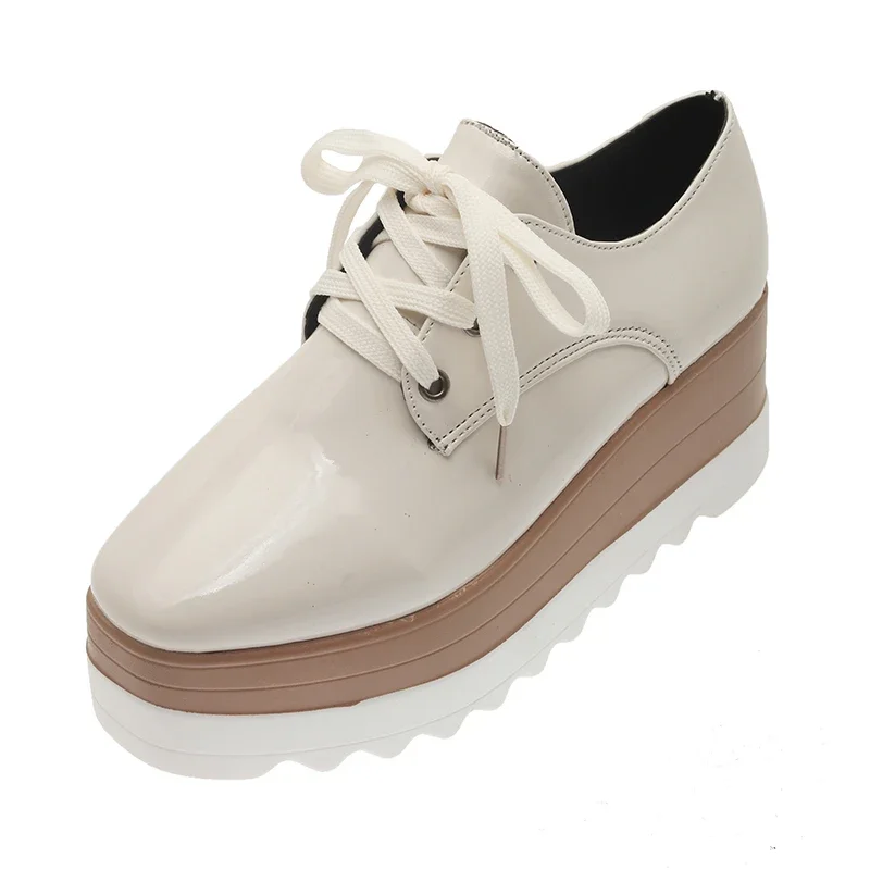 Mocasines planos de plataforma con cordones para mujer, zapatos de creepers a la moda, talla grande 42, Primavera, 2022