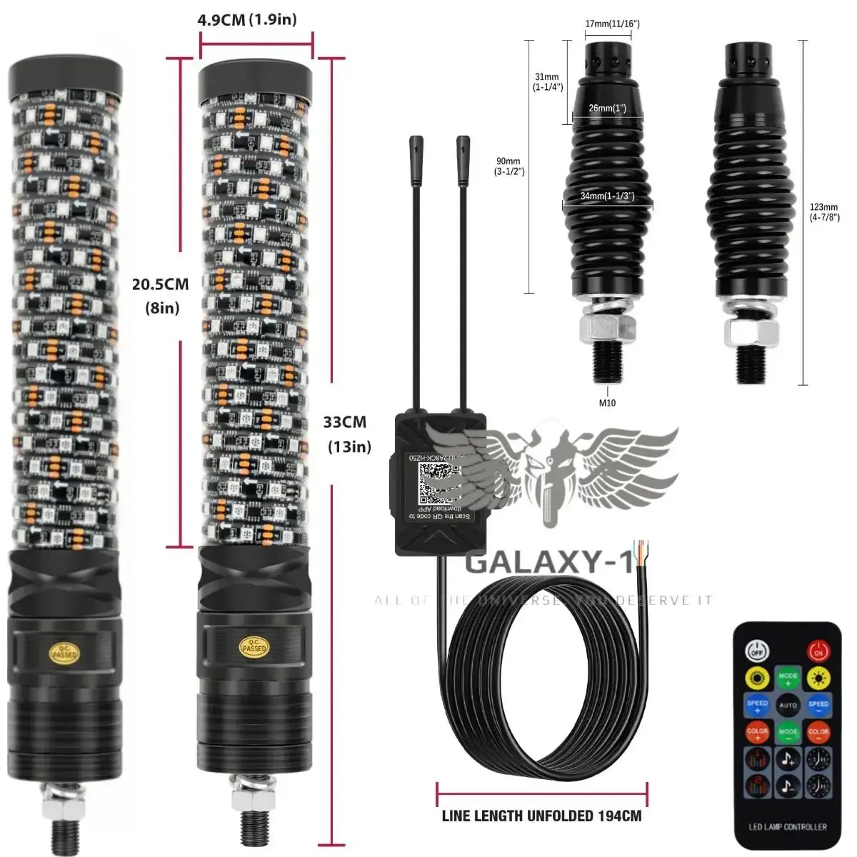 2PCS 1FT موٹی ایل ای ڈی وہپ اسپائرل چیزنگ آر جی بی فیٹ وہپ لائٹس برائے اے ٹی وی کین ایم پولارس فار اسپائرل ایل ای ڈی وہپ لائٹس