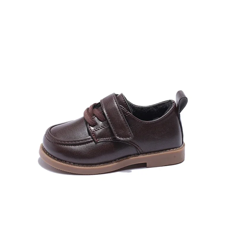 2024 New Versatile Soft Girls Leather Shoes Hook & Loop Brown Baby Boys School Shoes UK Uniform Kids Loafer Drop Shipping Simple