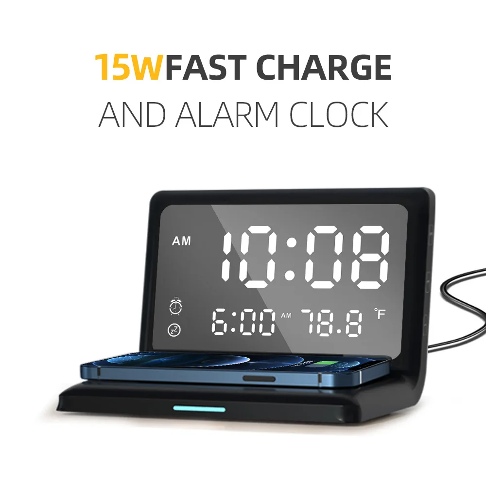 3 in 1 Multi-function 10W phone Wireless Charger LED Desktop Clock Charging Calendar Wireless Chargers For Iphone samsung Huawei