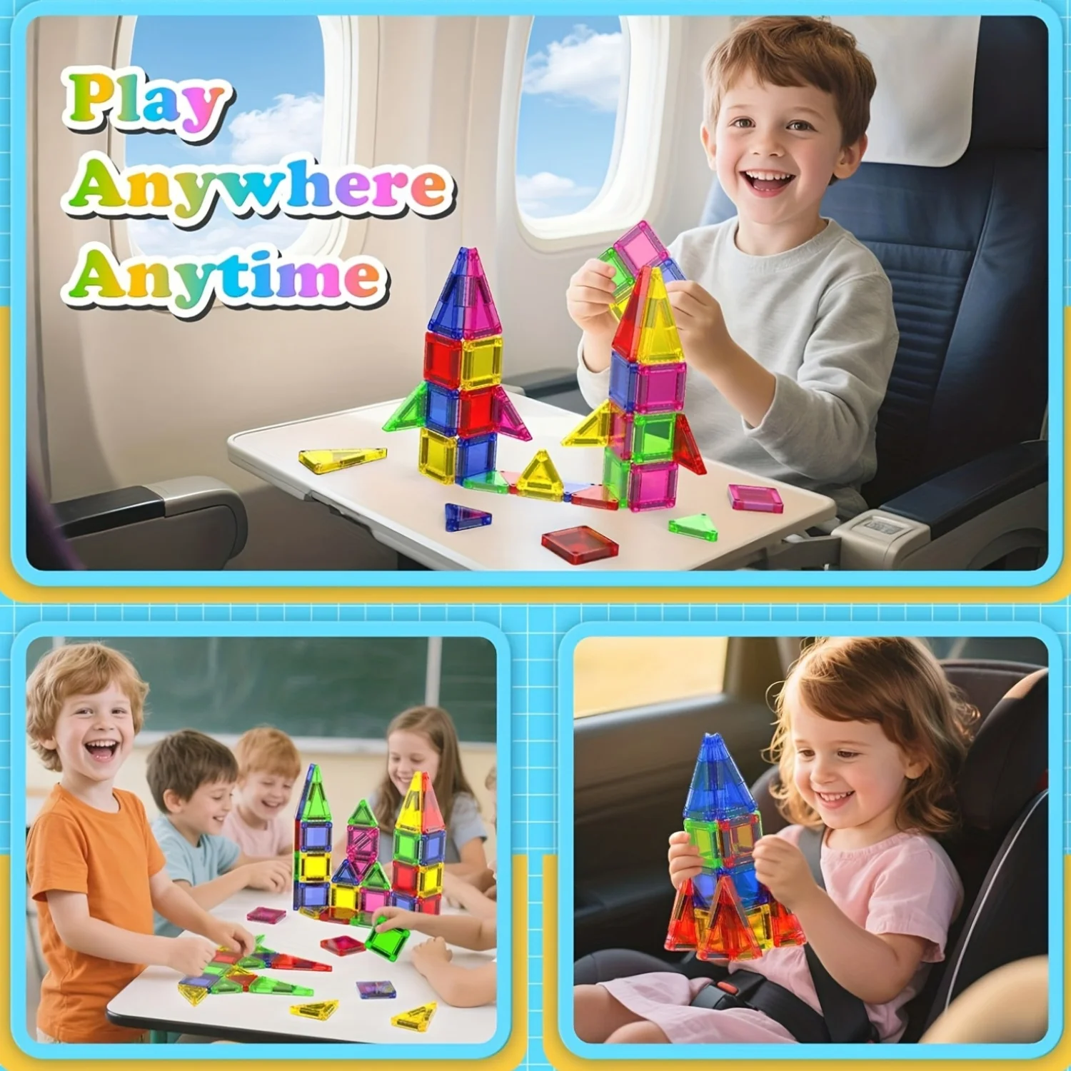 27/37 pièces Mini blocs de construction magnétiques carreaux magnétiques jouet, stockage Portable pour blocs de construction créatifs, cadeau parfait pour la naissance