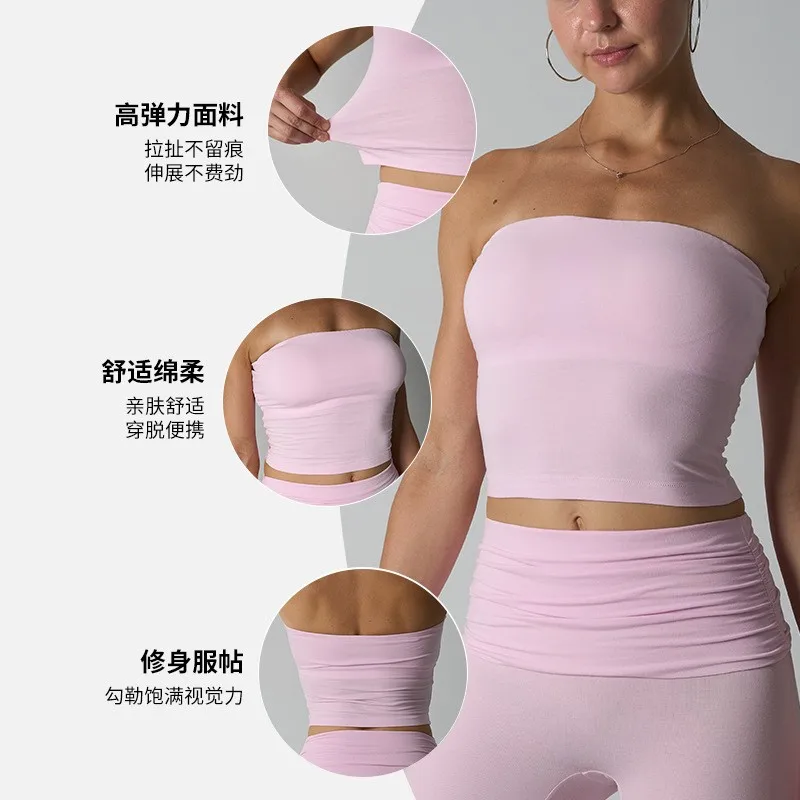 Women's Padded Cotton Backless Tube Top Solid Color Bodycon Slim Fit Short Length Waist Cinching Sleeveless Wearable Outside