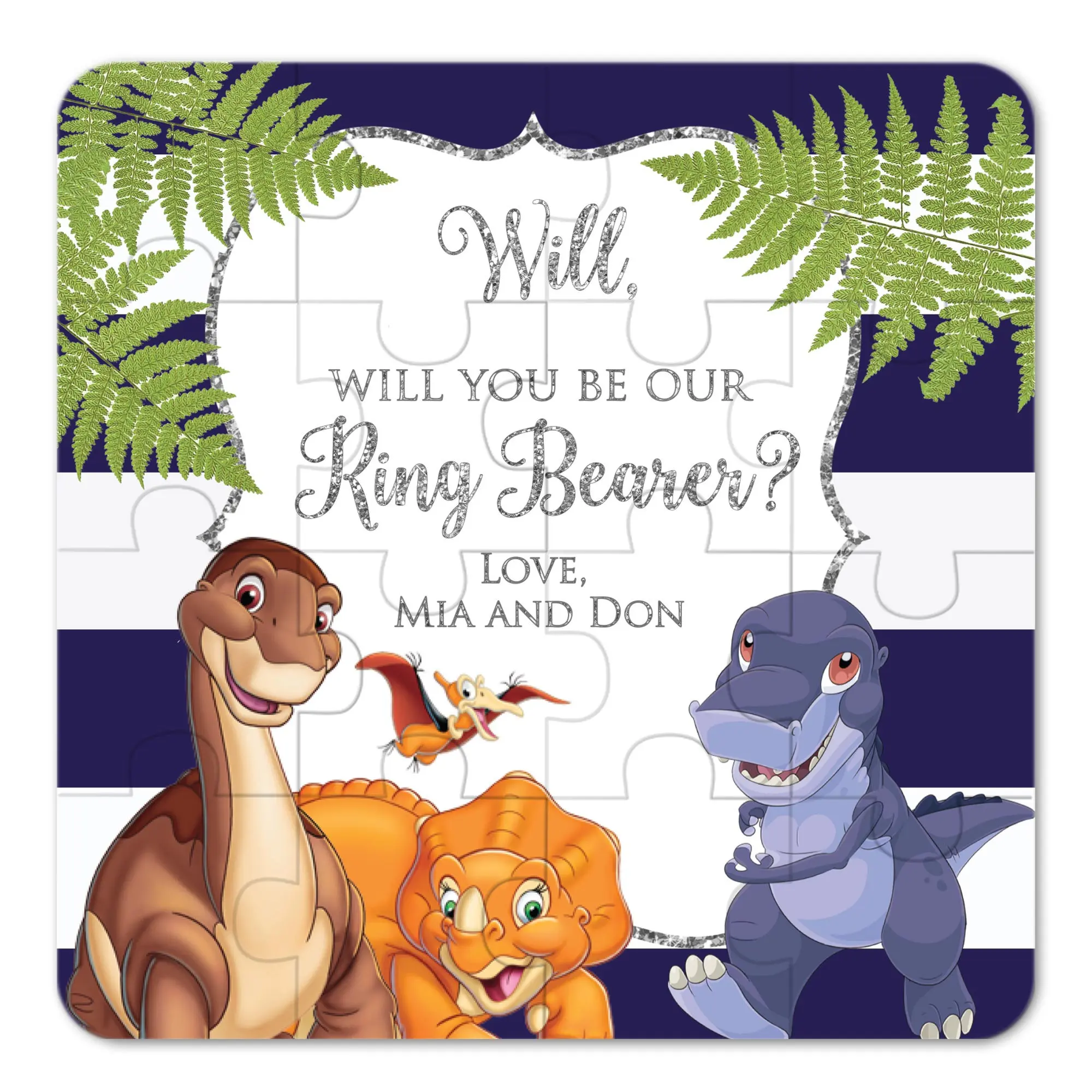 

16*16CM Dinosaur Puzzle For a Wedding Proposal Gift. 15PCs Custom Puzzle, Will You Be Our Pageboy