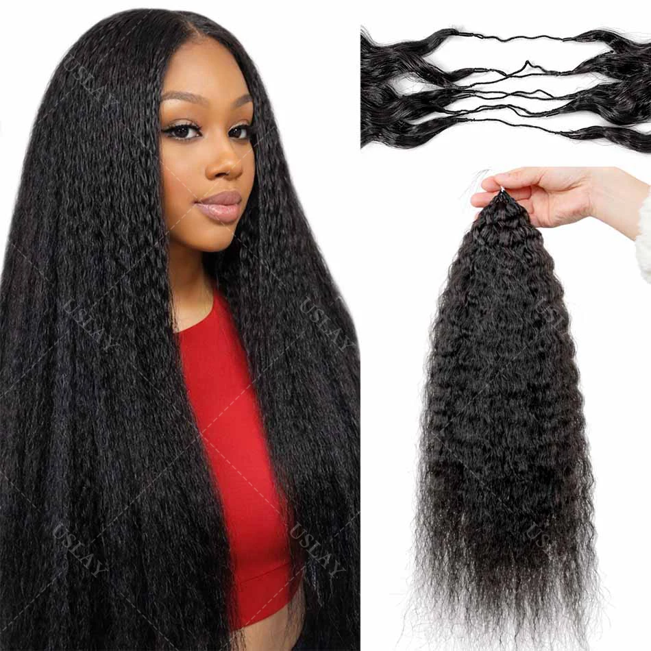 

Накладные волосы Kinky Straight Crochet Knotless Invisible из натуральных человеческих волос, предварительно разделенные, с нитью посередине, для объемной укладки.