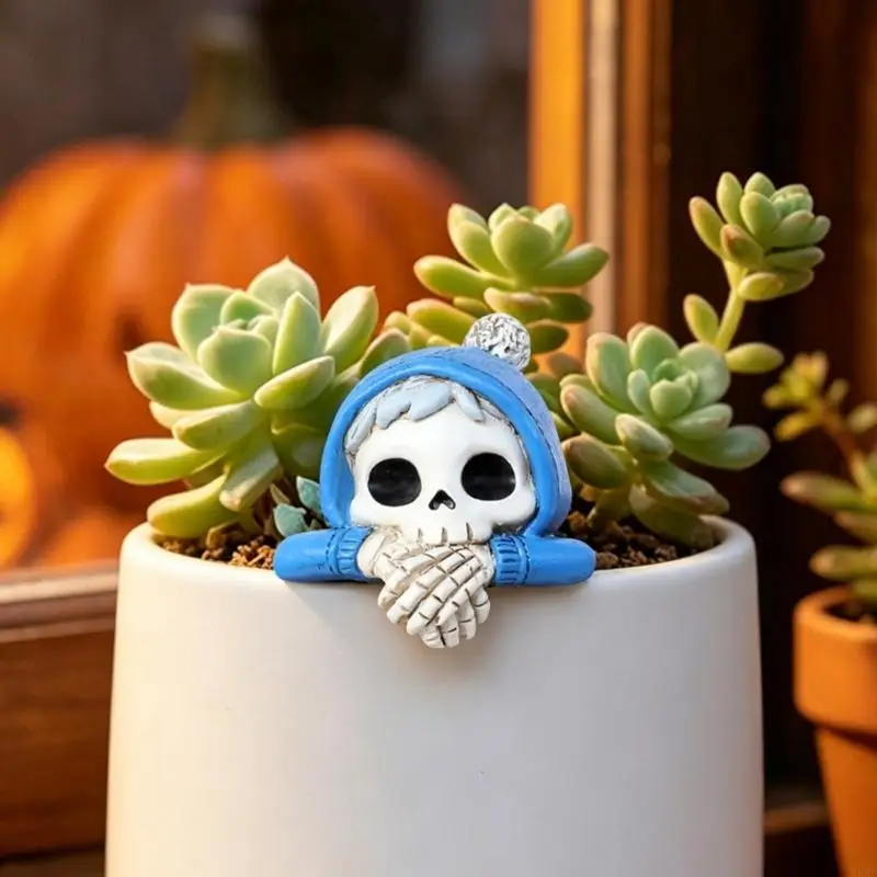 Planter Hanger Hooded Skull Resins Mini Figurine for Halloween Home Styling 55KF