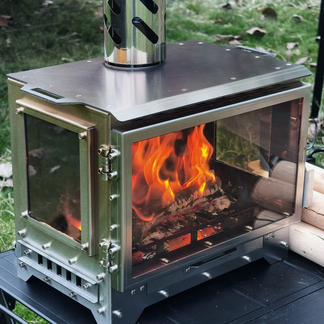 SmiloDon Camping Wood Stove, 430SS Smokeless Fireplace, Portable Tent Heater, 3-Glass View Bonfire Stove, Secondary Burn Stove