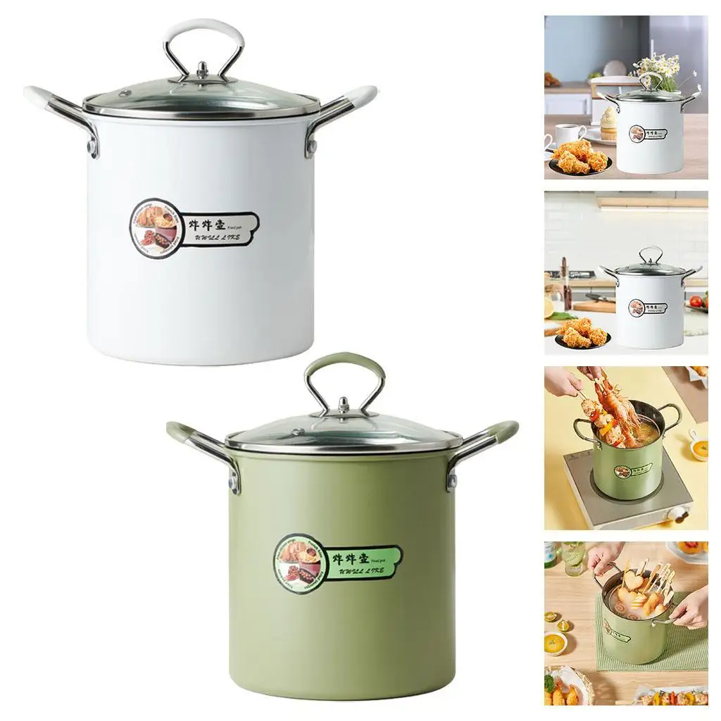 Japanese Style Deep Frying Pot with Handle & Lid 3.5L Nonstick Coating with Strainer Noodle Pot Oil Fryer for Fish Shrimp Fries
