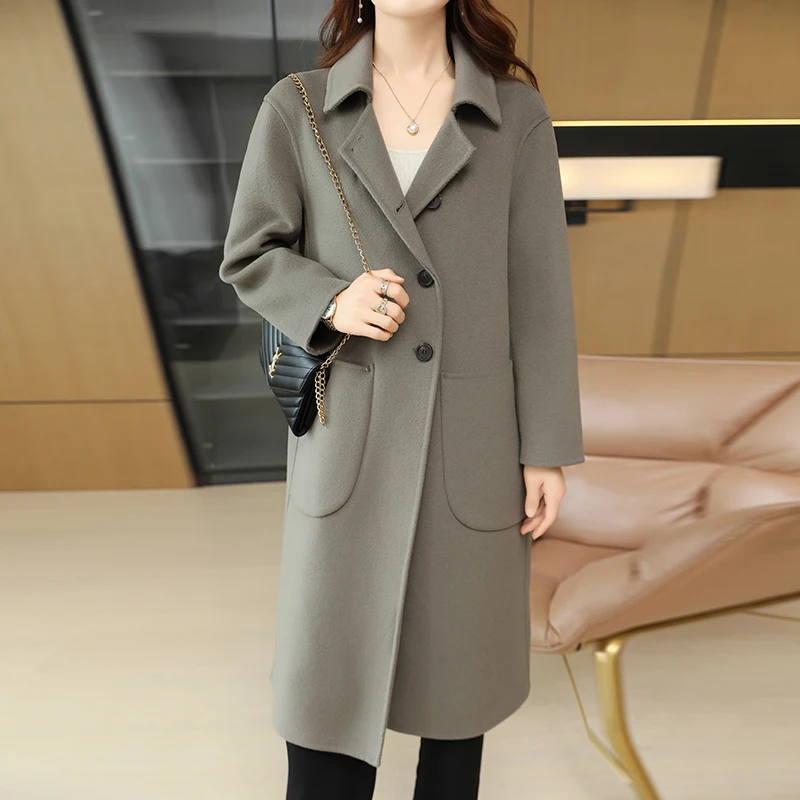 Ladies' 100% Cashmere Thick Double-Sided Long jacket, Classic and Multifunctional, Fashionable And Suitable For Business