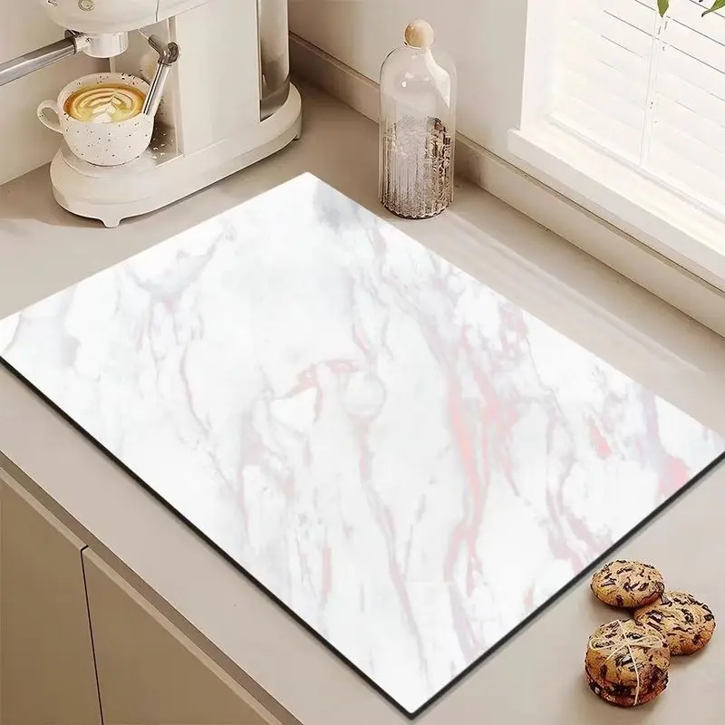 Modern Luxury Tableware Drainer Marble-Patterned Absorbent Heat-Resistant Non-Slip Kitchen Countertop Home Decor Mat