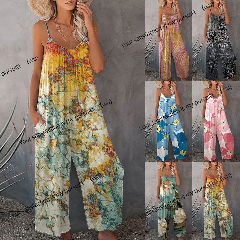 

European and American women's jumpsuit 2025 sling vest jumpsuit tie-dye wide-leg pants