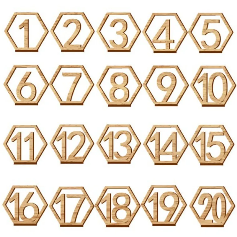 

10pcs Wooden Table Number Sign Hexagon Holder Card Rustic Wedding Engagement Seat Number Signs Event Party Decoration Supplies