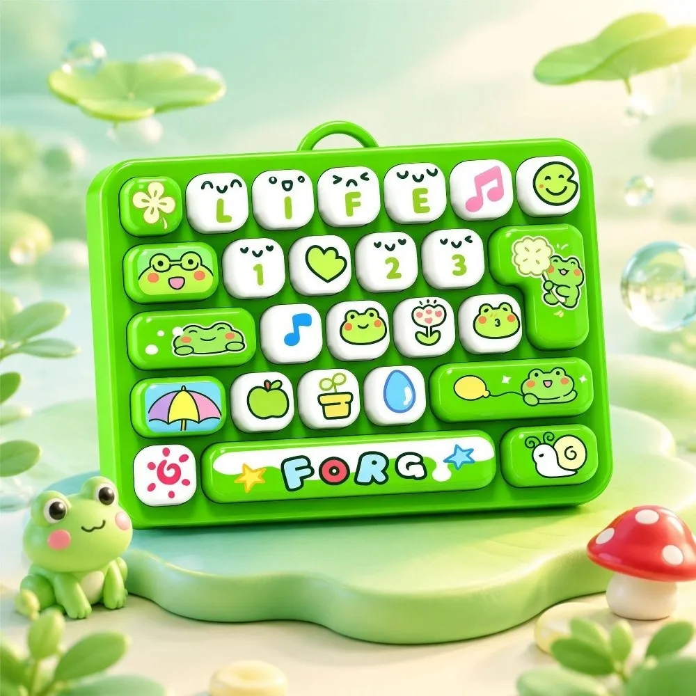 Mini 26 Keys Keyboard Keychain Animals Pressable Keys Fingertip Button Keyring Cartoon Portable Sensory Clicker Student Gift