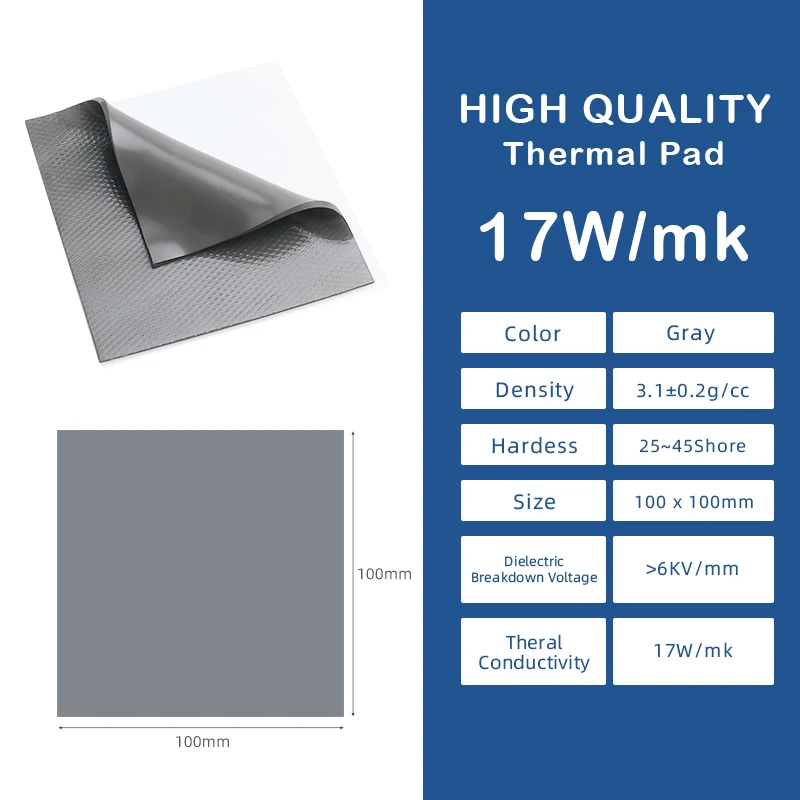 Silicone Thermal Pad 17w/mk Multi-size 0.5/0.75/1.0/1.25/1.5/1.75/2.0/3.0mm Thermal Pad used in electronic component