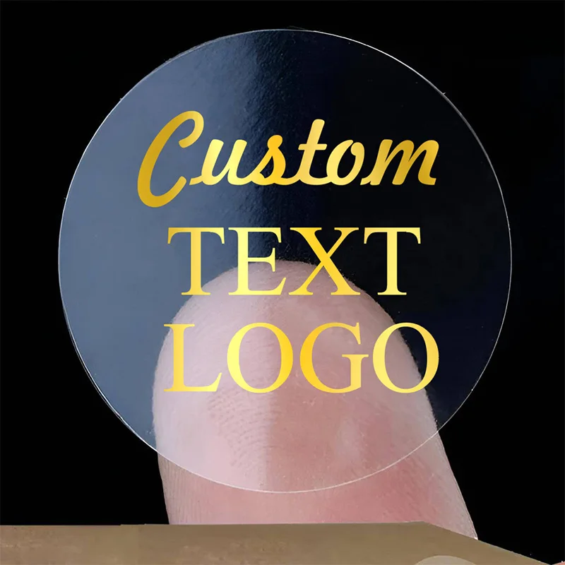 

50pcs Personalized Round Transparent Stickers for Logo or Text Gold Foil Transparent Stickers Custom Decorate for Wedding