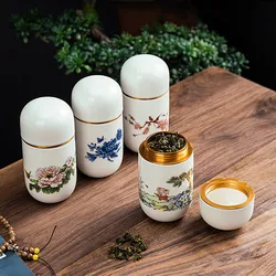 Handmade Ceramic Tea Caddy Travel Portable Tea Cans Airtight Jar Home Candy Coffee Storage Moisture-proof Jar Tea Set Supplies