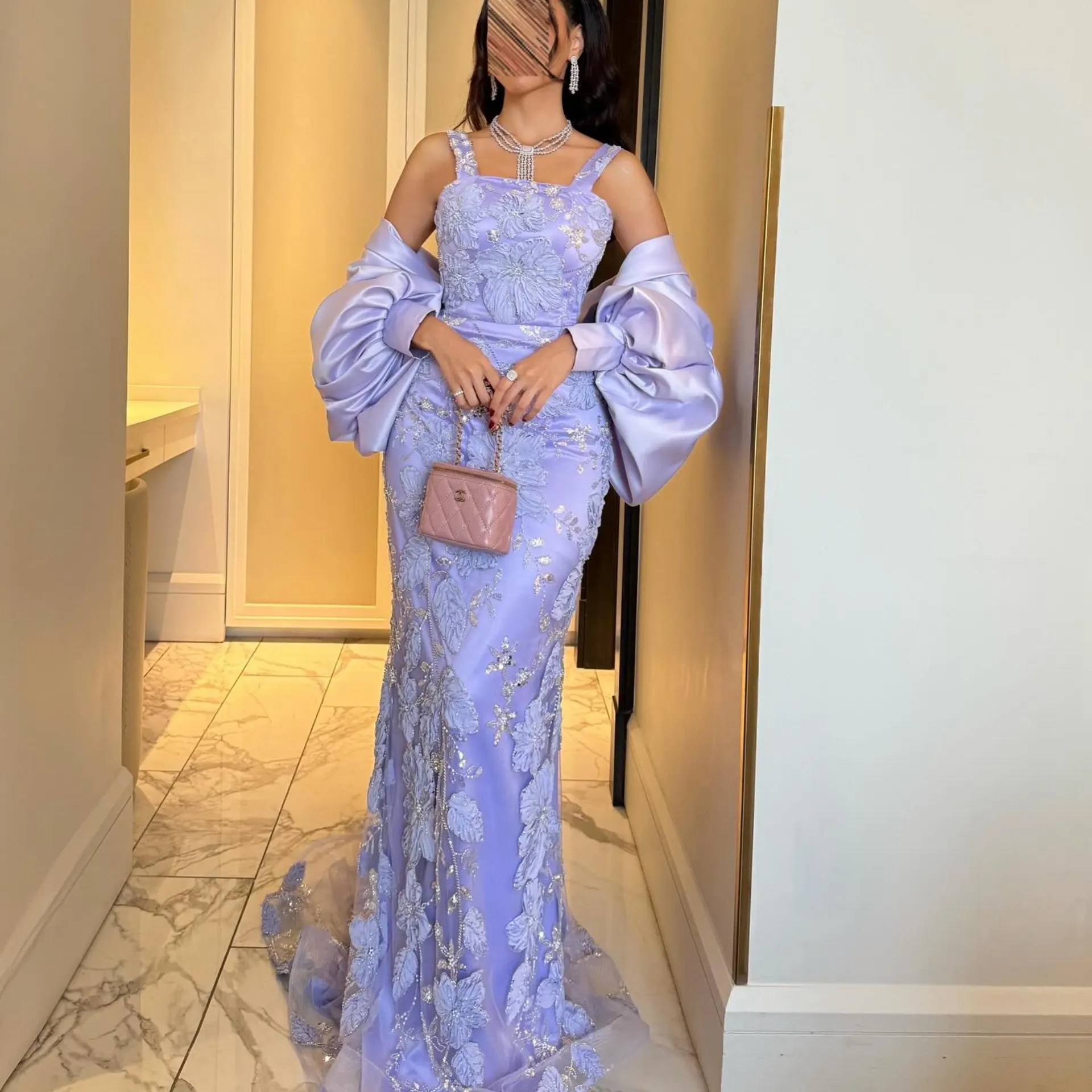 

Lavender Satin Lantern Sleeves Shawl, Luxury Evening Party Wrap, 2025 Wedding Bridal Veil Cover, Formal Dress Accessory 2026