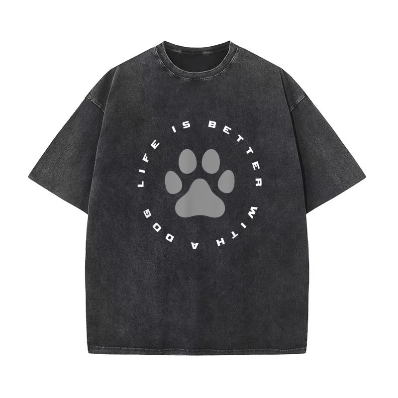 

Dog Paw Print Cotton Luxury Brand Men's T-shirts O-neck Tshirt Oversized Art Graphic Clothing Printed Life Is Better With A Dog