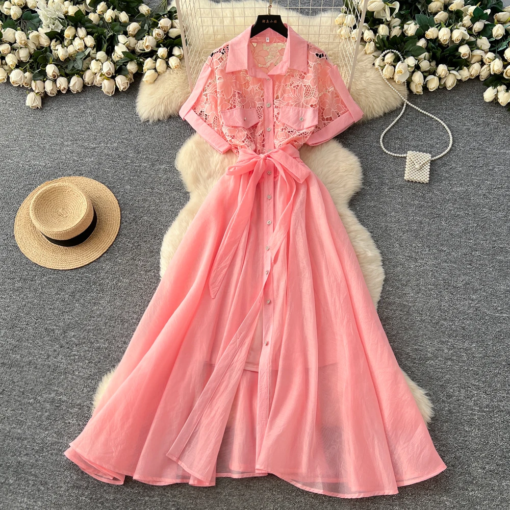 فستان أنيق بأكمام قصيرة مفرغ من Fairycore أنيق للحفلات النسائية فستان عتيق للخريف على شكل حرف a #1