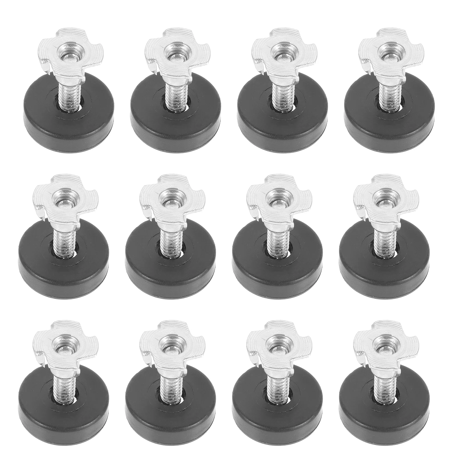 12 Pcs Adjustable Sofa Furniture Balance Feet with Square Nut Threaded Leg Levelers Leveling Screws Alloy Iron and Pp