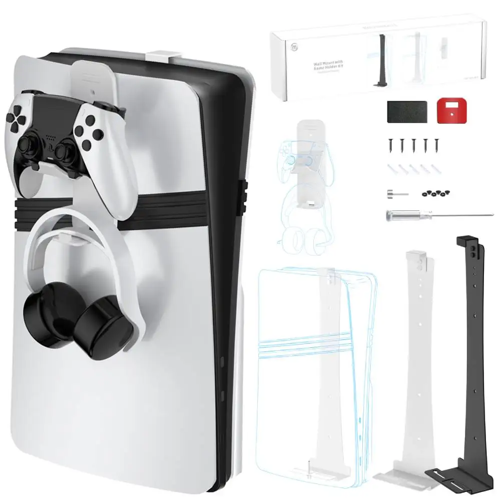 جدار جبل تخزين قوس ل Pro/PS5 سليم/PS5 وحدة التحكم جدار جبل تخزين هوك توفير المساحة غمبد سماعة هوك عرض حامل