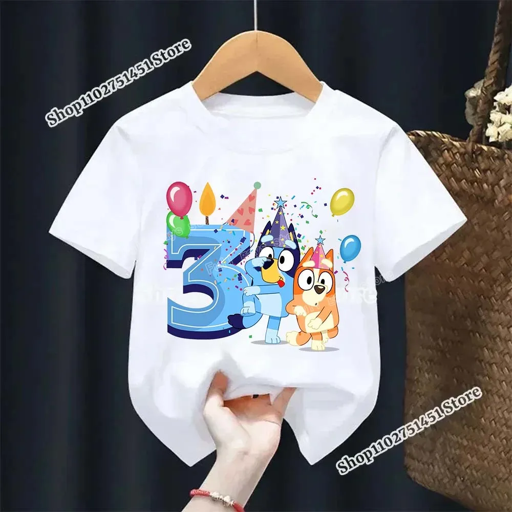 

Blueyies Bingo Birthday T-Shirt Kids Digital Shirt Cartoon Dog Printed Summer Baby Clothes Todders Short Sleeve Boutique Outfits