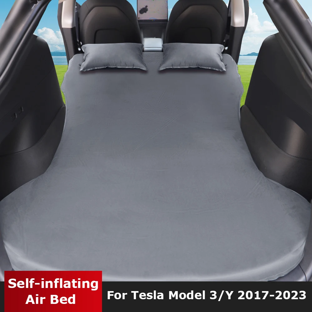 For Tesla Model 3 Y 2017-2023 Inflatable Air Mattress Bed Outdoor Camping Inflatable Special Suede Fabric Car Travel Bed 2022