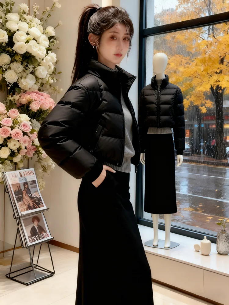 

Зимняя белая хлопковая куртка для женщин с воротником-стойкой, уникальная теплая дутая куртка-пуховик, верхняя одежда для поездок на работу, прямой крой, длинный рукав