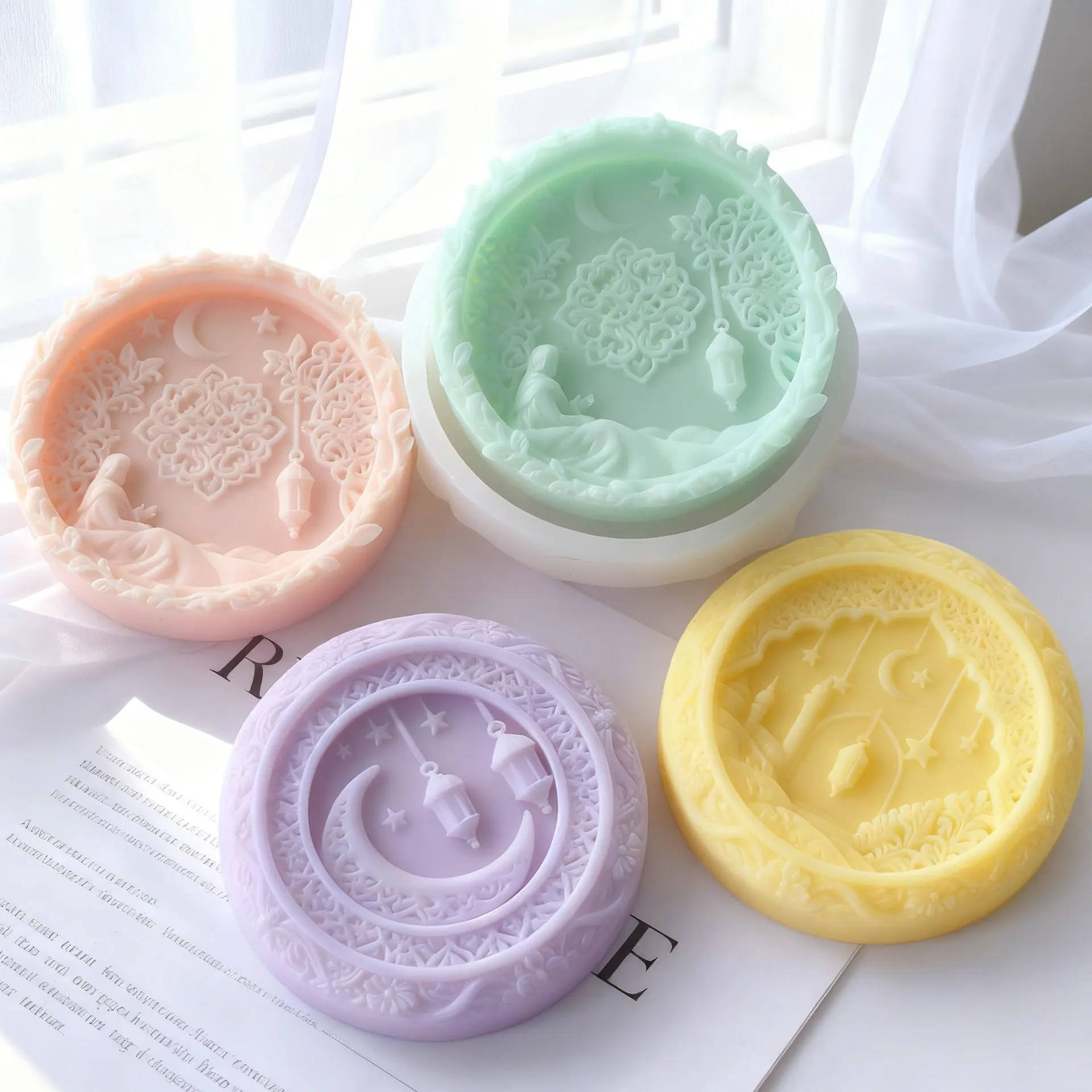 DIY Ramadan Relief Star Moon Series Silicone Mold Handmade Aroma Candle Plaster Resin Molds Eid Mubarak Ramadan Candle Mould