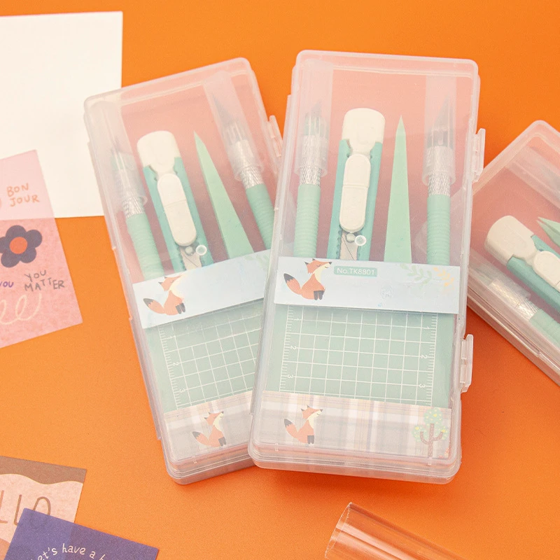 Knife cutting pad set Pen knife Carving knife utility knife Mint green cutting paper pad pointed tweezers tool