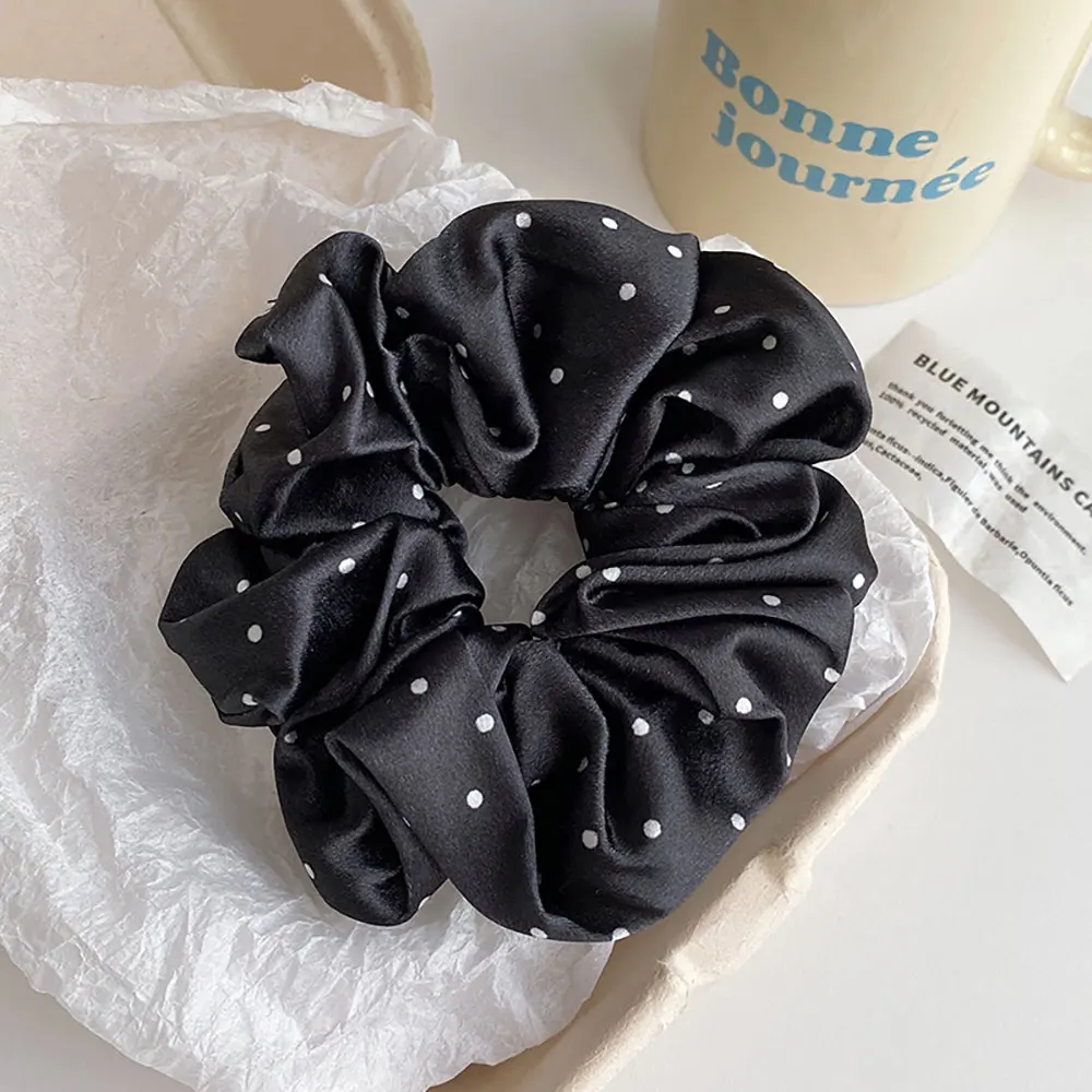 1Pcs Silk Scrunchies For Hair Simulation Silk Polka Dot Large Intestine Hair Ring Gentle Retro Head Rope Hair Ring Hair Accessor image 4