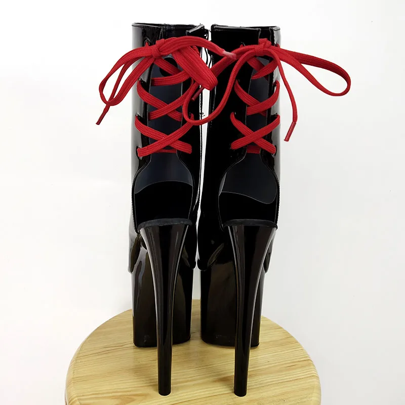 

Peep Toe Platform Lace-Up 8-Inch Ankle Boots High Heels Sexy Exotic Stripper Shoes Punk Style 20cm Pole Dance Footwear