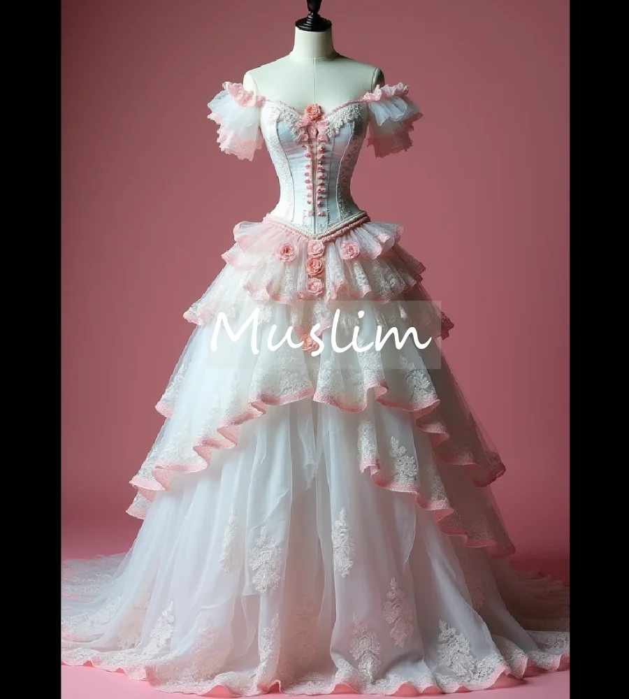 

Victorian White With Pink Wedding Dress Renaissance Rococo 1770 Costume Gothic Bride Dress Celtic Tudor Elf Bridal Customized