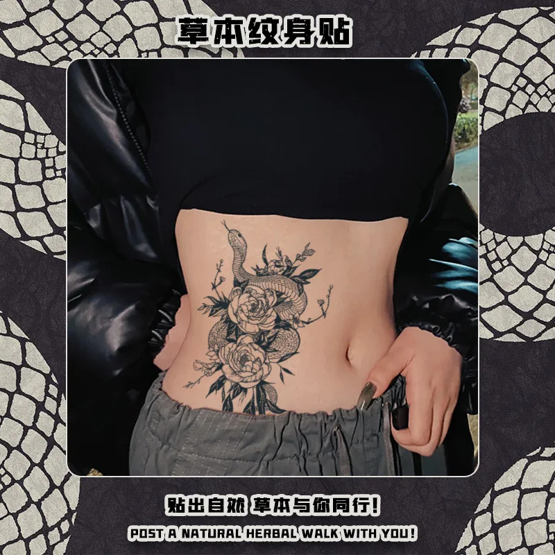 Snake Dance Rose Herbal Juice Tattoo Stickers Plain Flower Female Fake Tattoos Waterproof Long-lasting Semi-permanent Dark Girl