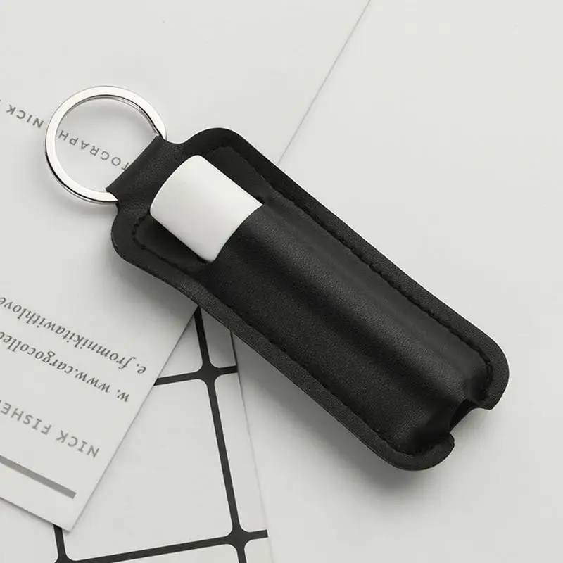 1Pcs PU Leather Lipstick Keychain Bag Colorful Key Holder Lip Balm Case Simple Keychain Holder view 6