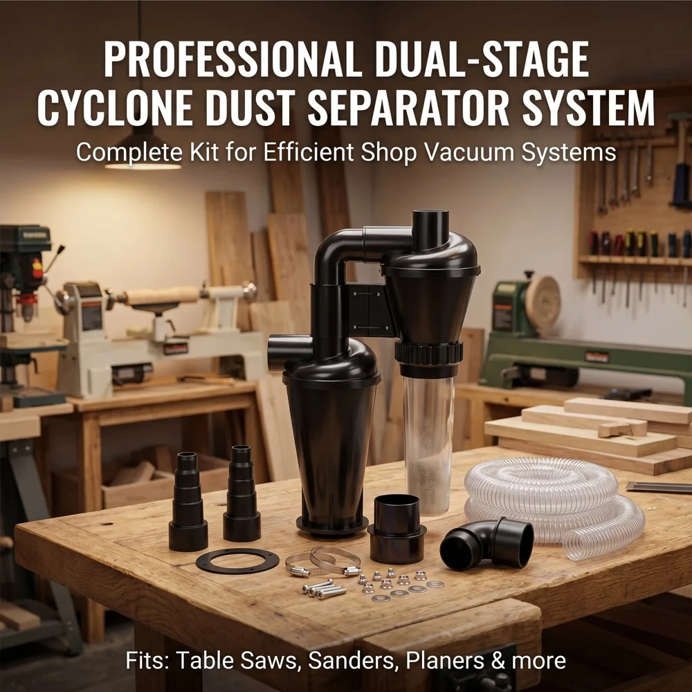 

Woodworking Dual-Cyclone High-Efficiency Vacuum Separator With 2.5" Wire Hose for Industrial Dust Collection Systems