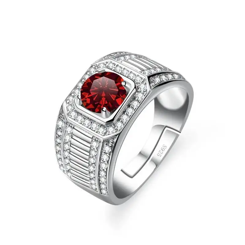 1CT Moissanit Herrenring aus 925er Sterlingsilber mit leuchtender Feuerfarbe, luxuriöser Paar-Ehering für Herren 2026 – Detail 6