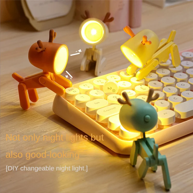 ABZV-Mini Night Light LED Adjustable Desk Book Light Cute Pet Light Eye Protection Table Lamp Home Room Decor,Dog Orange