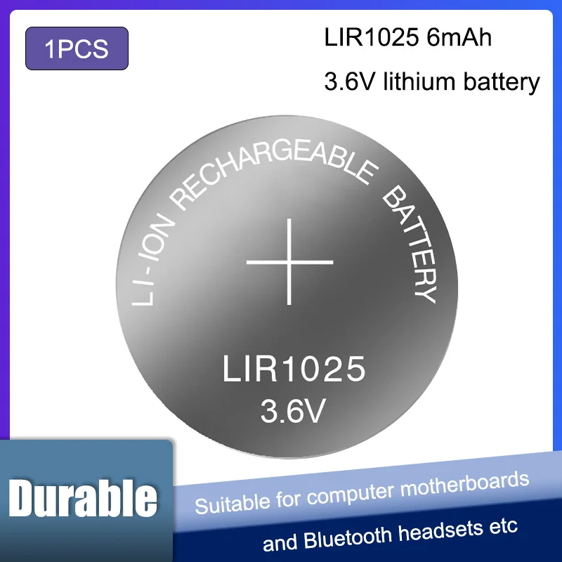 1 Pçs/lote LIR1025 recarregável botão célula 3.6V bateria recarregável pode substituir 3V CR1025 lítio bateria