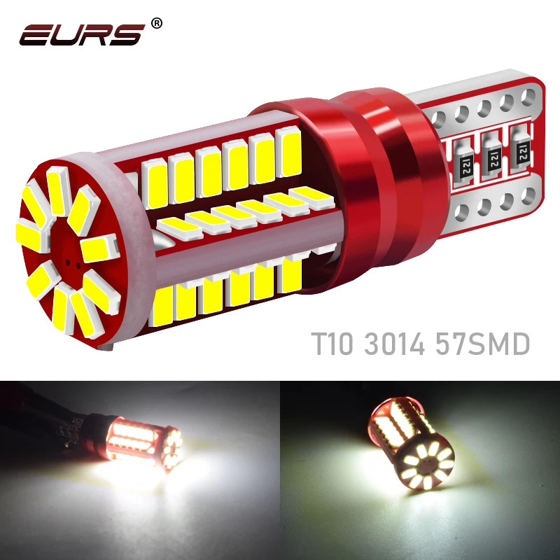 EURS 2pcs W5W T10 Led Bulbs Canbus 168 194 501 Led 5w5 Car Interior Dome Reading License Plate Light 3014 57smd Signal Lamp 12V