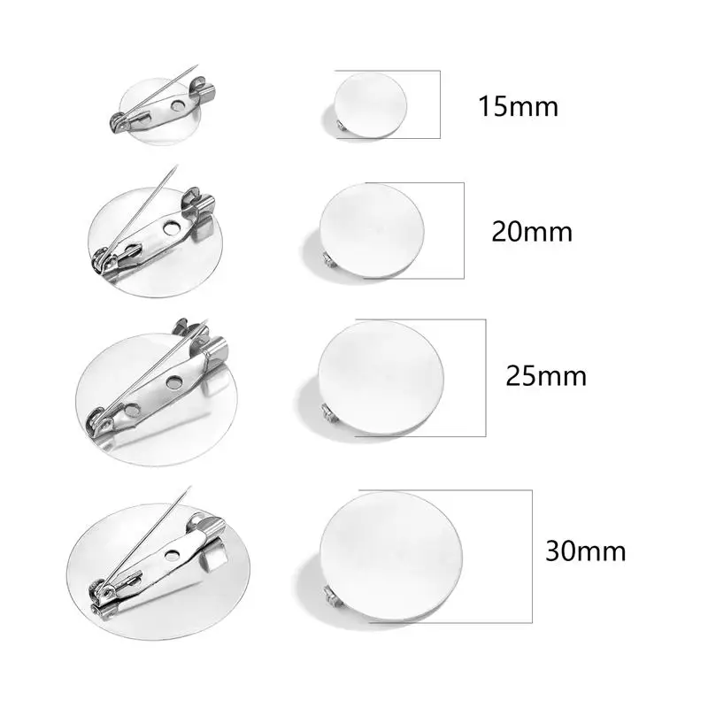 Round Blank Bandeja Plana Broche, Base de Configurações para Fazer Jóias DIY, Acessórios de Prata, 15mm, 20mm, 25mm, 30mm, 20PCs