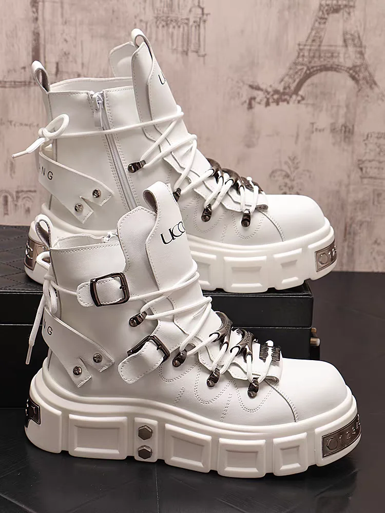 Men's Boots Fashion design Metal decoration rivet Leather boots High Street Hip hop Dance Punk Motorcycle mens boots