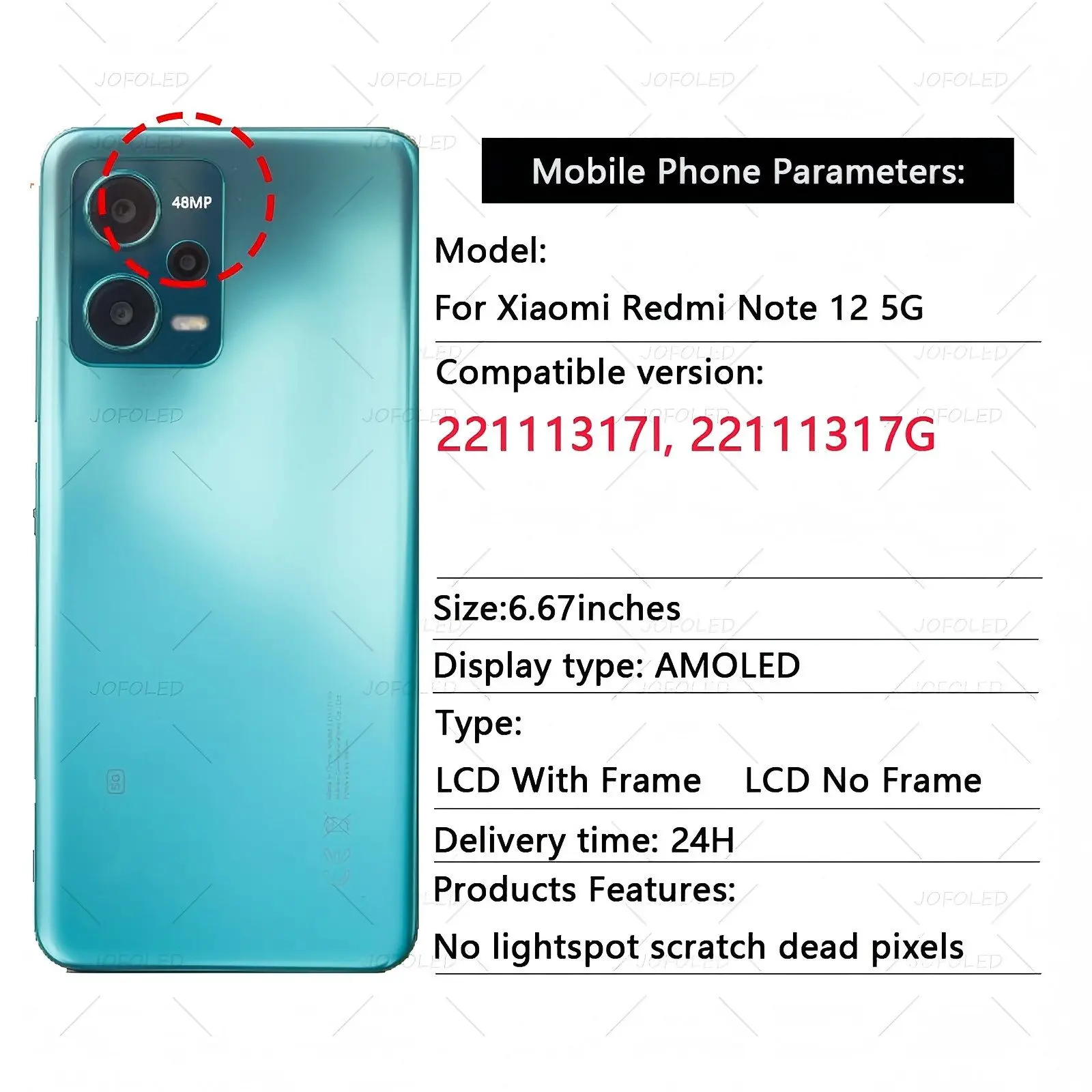 AMOLED-Display für Xiaomi Redmi Note 12 4g 5g Touchscreen-Digitizer-Panel-Baugruppe 23021RAAEG 23021RAA2Y Bildschirm-Display-Ersatz – Detail 2