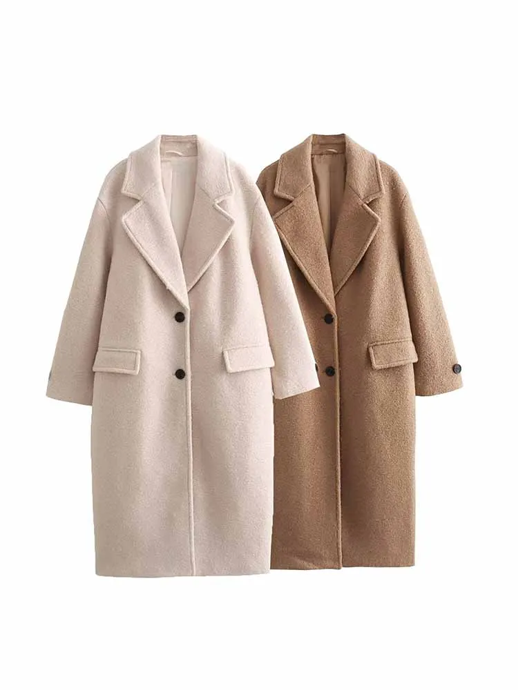 TRAF European and American style foreign trade women's clothing new fashion leisure loose long-sleeved bouclé coat