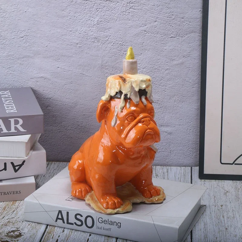 Melting Candle Bulldog Creative Statue Desk Decoration Ornaments Modern Artwork Bulldog Resin Sculpture Room Aesthetic Decor