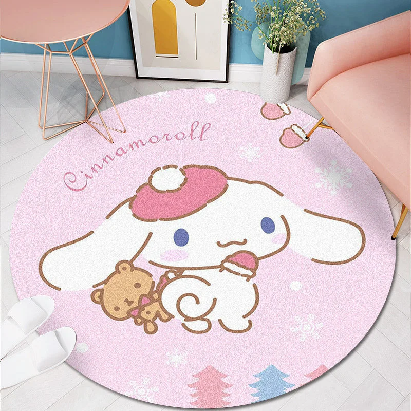 Sanrio Carpet Floor Rug Cinnamoroll Room Decor Carpet Cute Cartoon Round Mat Crystal Velvet Children Bedroom Living Room Decor