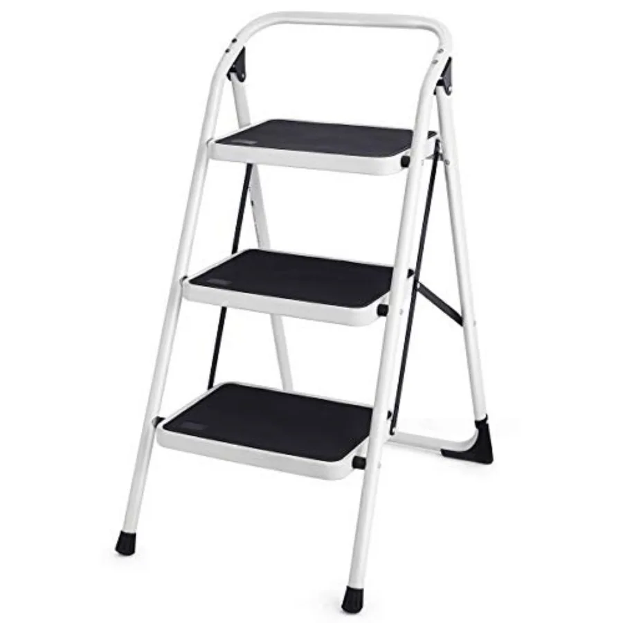 

3 Step Ladder Folding Heavy Duty Step Stool Lightweight Steel Ladder with Handgrip and Wide Anti-Slip Platform for Kitchen Shop
