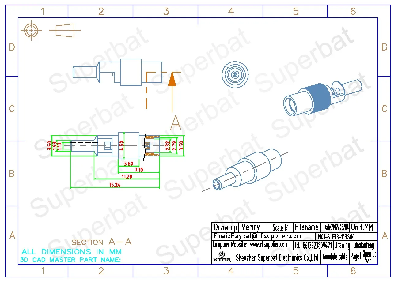 Superbat MMCX Crimp Female Straight RF Coaxial Connector for Cable 1.13mm,1.37mm RG178