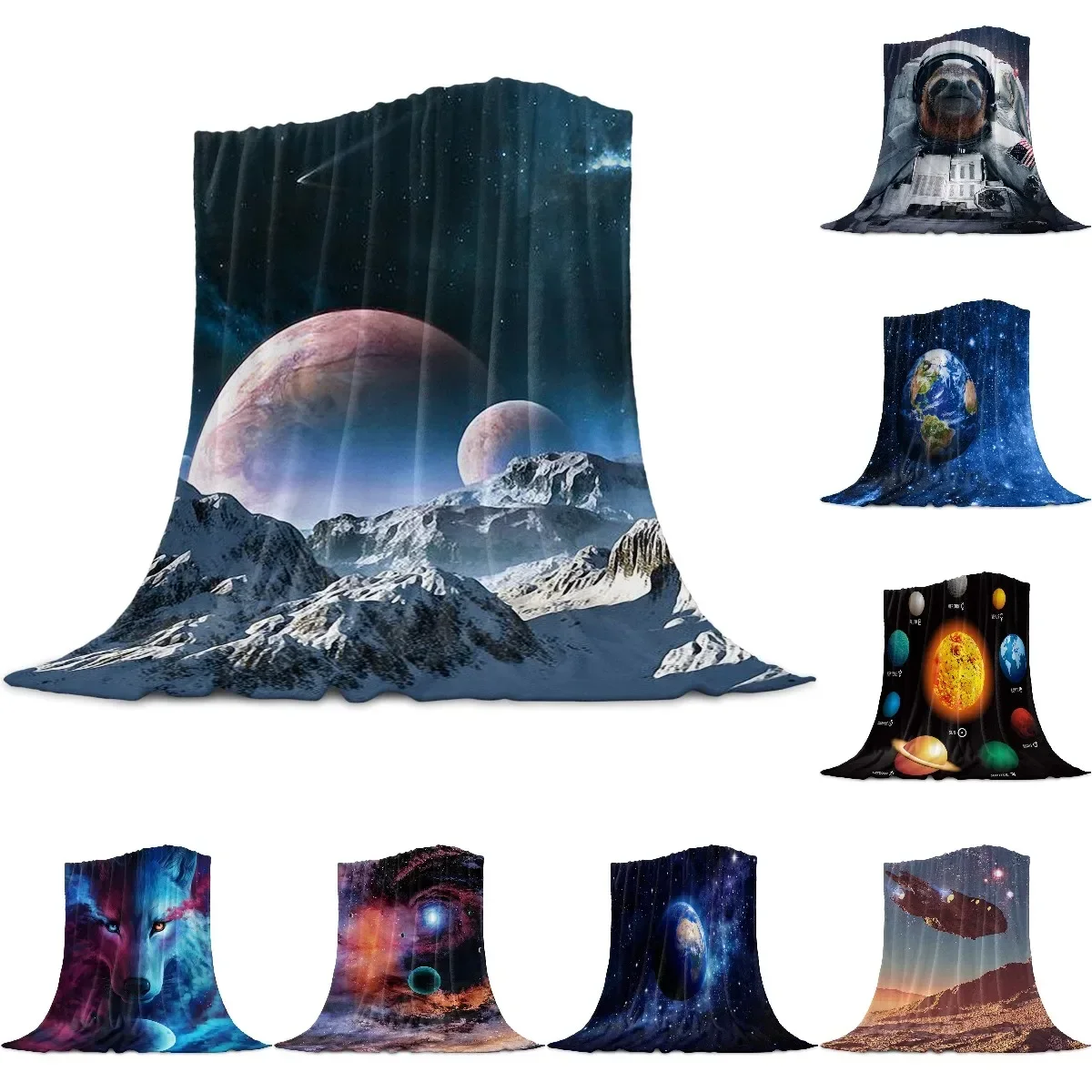 Rocky Mountains Planets Starry Sky Printed Fleece Blanket Bed Throw Soft Bedspread Sheets Sofa Gift Customized Blankets Queen