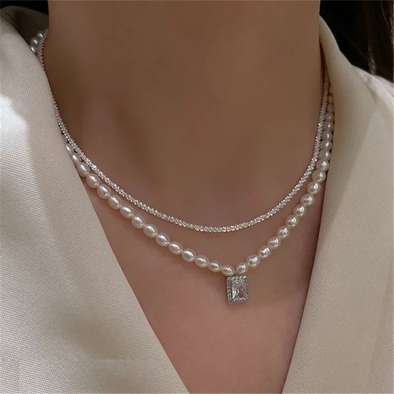 Super Beautiful Natural Pearl Double Necklace Luxury Pearl Pendant 2024 Fashion Women's Necklace Party Gift Jewelry Accessories view 4